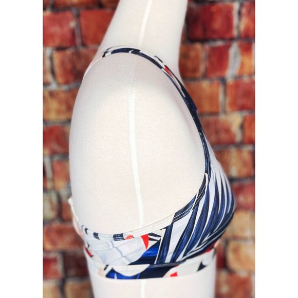 Athleta Tahitian Tropical Red Blue High Neck Swim Bikini Top Underwire Sz 32 B/C - Picture 3 of 7